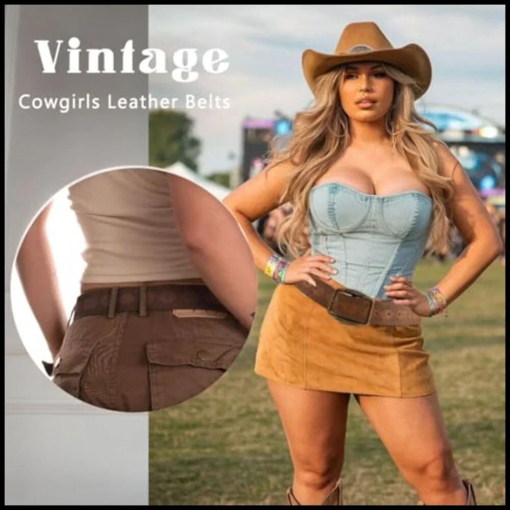 Vintage Western Cowgirl Belt Elegant Carving Design Polyester Waist Belt - Picture 3 of 7